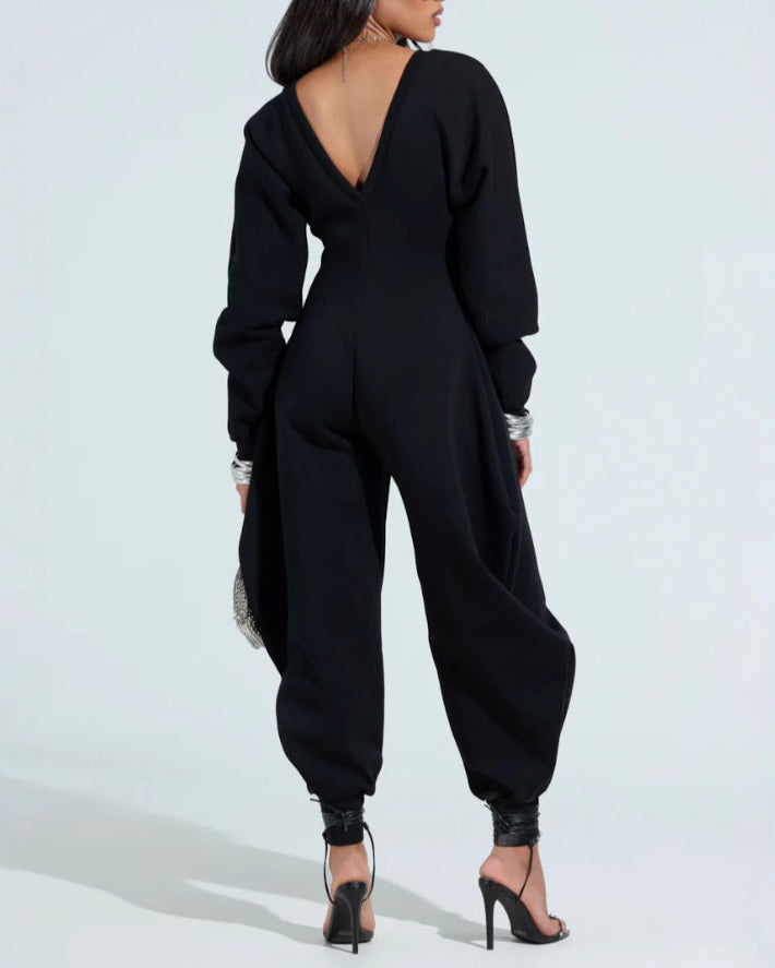 V-Neck Slim Long-Sleeved Jumpsuit