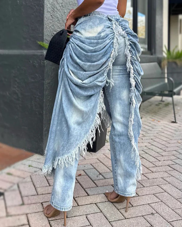 Fringe Frayed Straight Leg Jeans