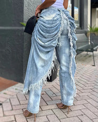 Fringe Frayed Straight Leg Jeans
