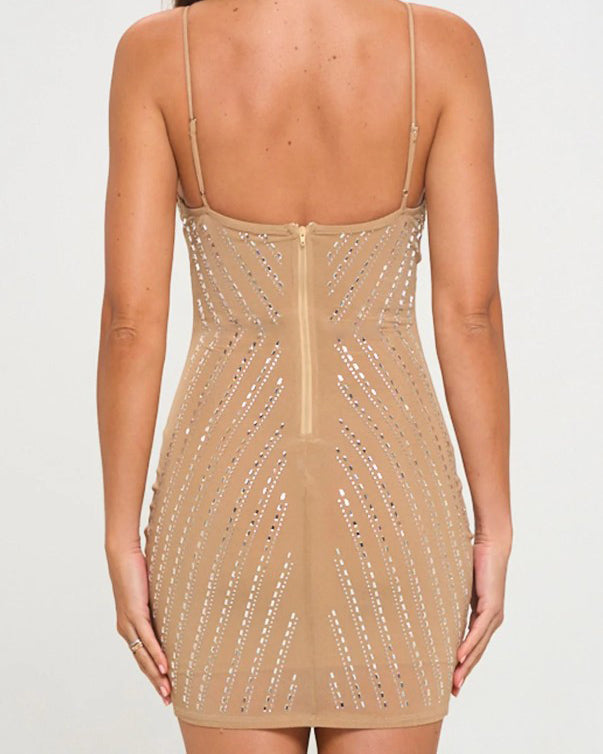 Mesh Rhinestone Bodycon Mini Dress