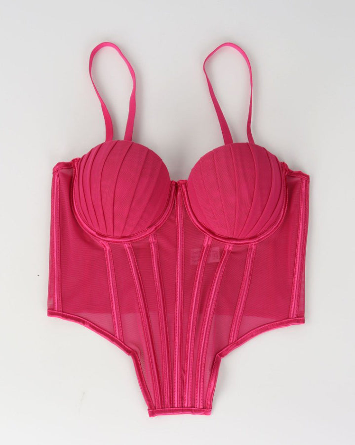 Sheer Mesh Suspender Corset Top