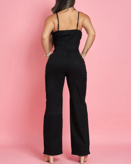 Slim-Fit Denim Wide-Leg Jumpsuit
