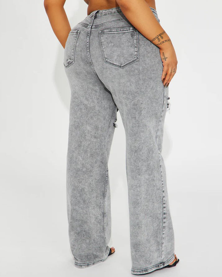 Ripped High-Waist Wide-Leg Jeans