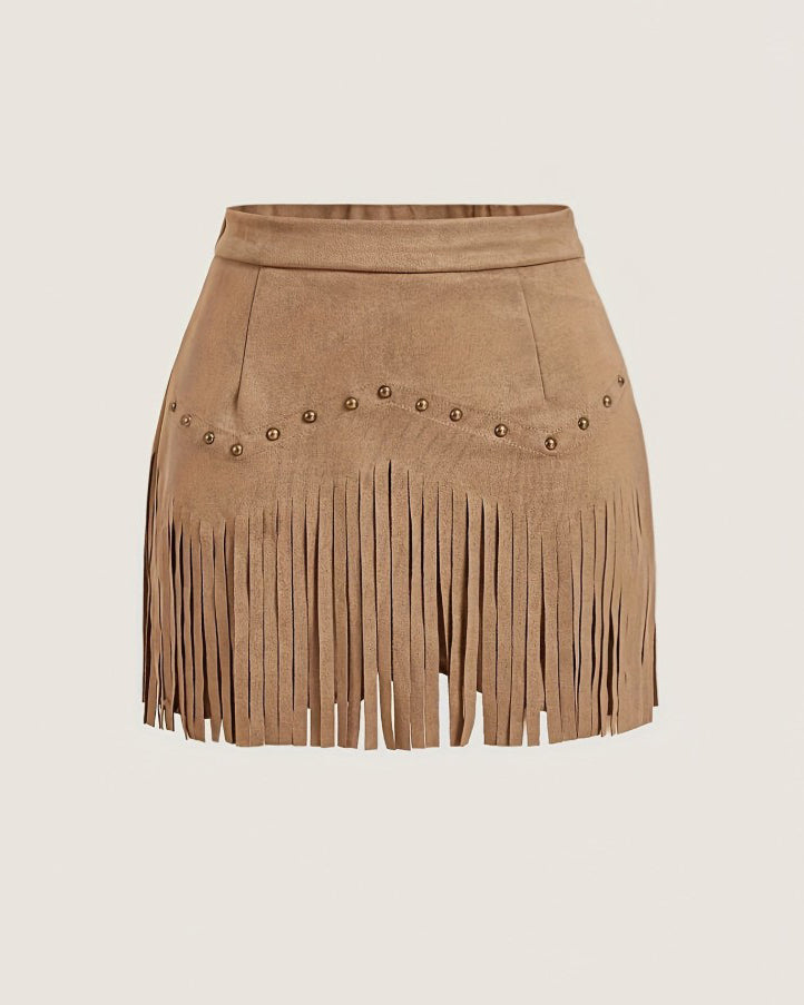 Rivet Tassel Faux Leather A-Line Skirt
