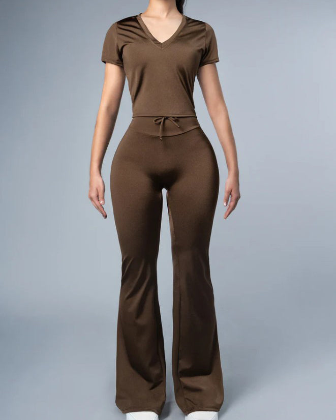 Casual Short-Sleeved Slim-Fit 2-Piece Set