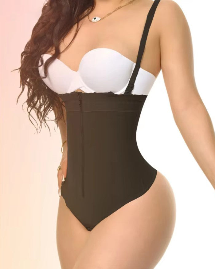 Detachable Straps Zip-Front Thong Shapewear