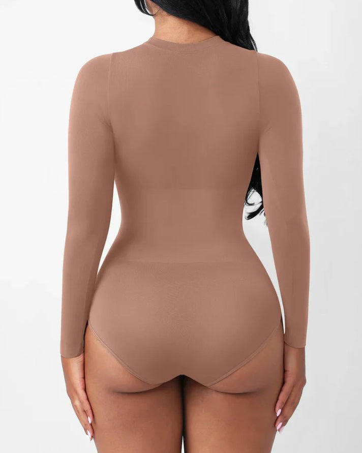 Seamless Comfort Round Neck Long-Sleeved Thong Shaper Bodysuit