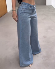 High-Rised Sparkling Rhinestones Wide-Leg Jeans