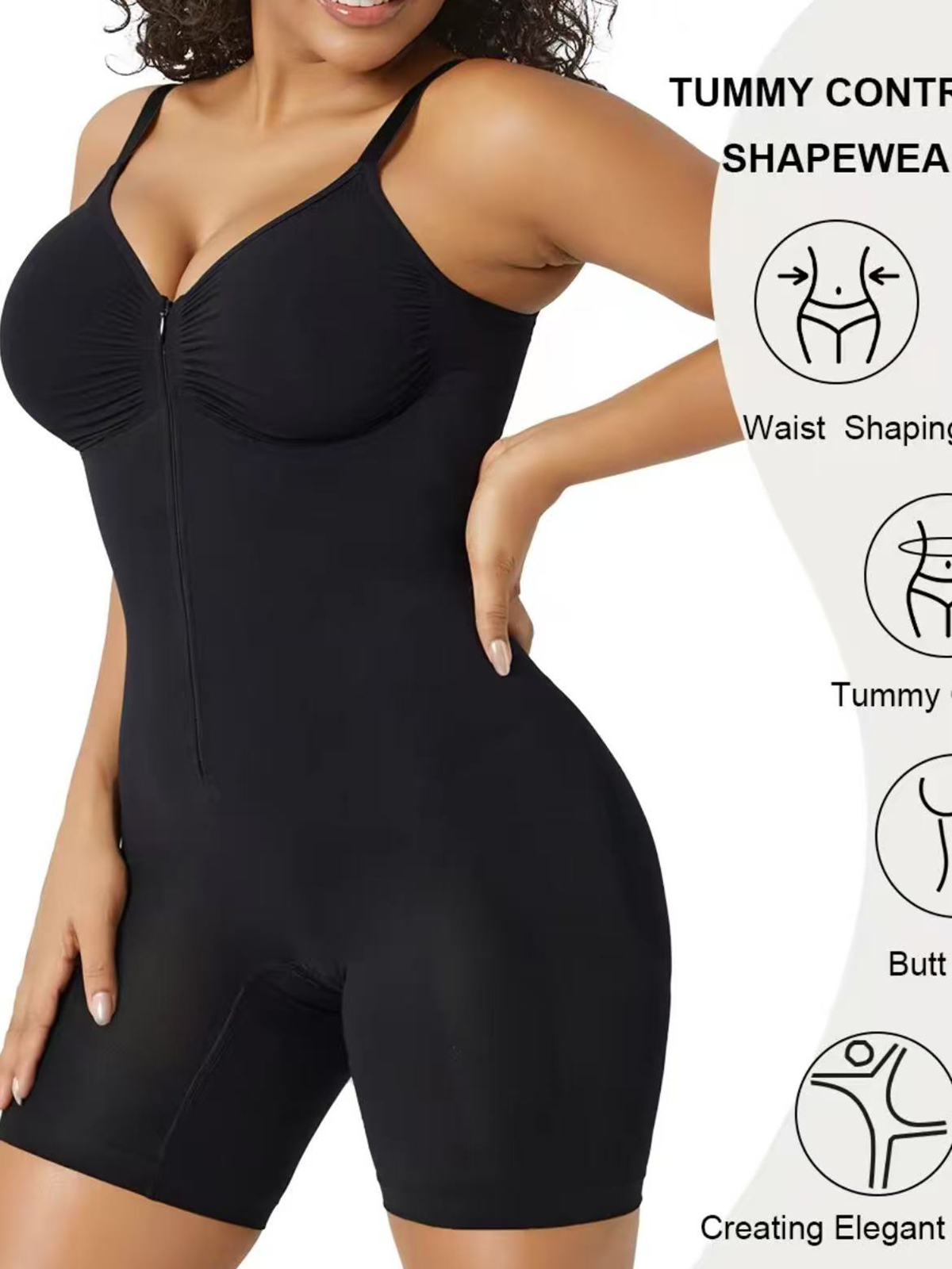 High Elastic Zipper Adjustable Straps Breathable Mesh Design Tummy Control Body Shaper