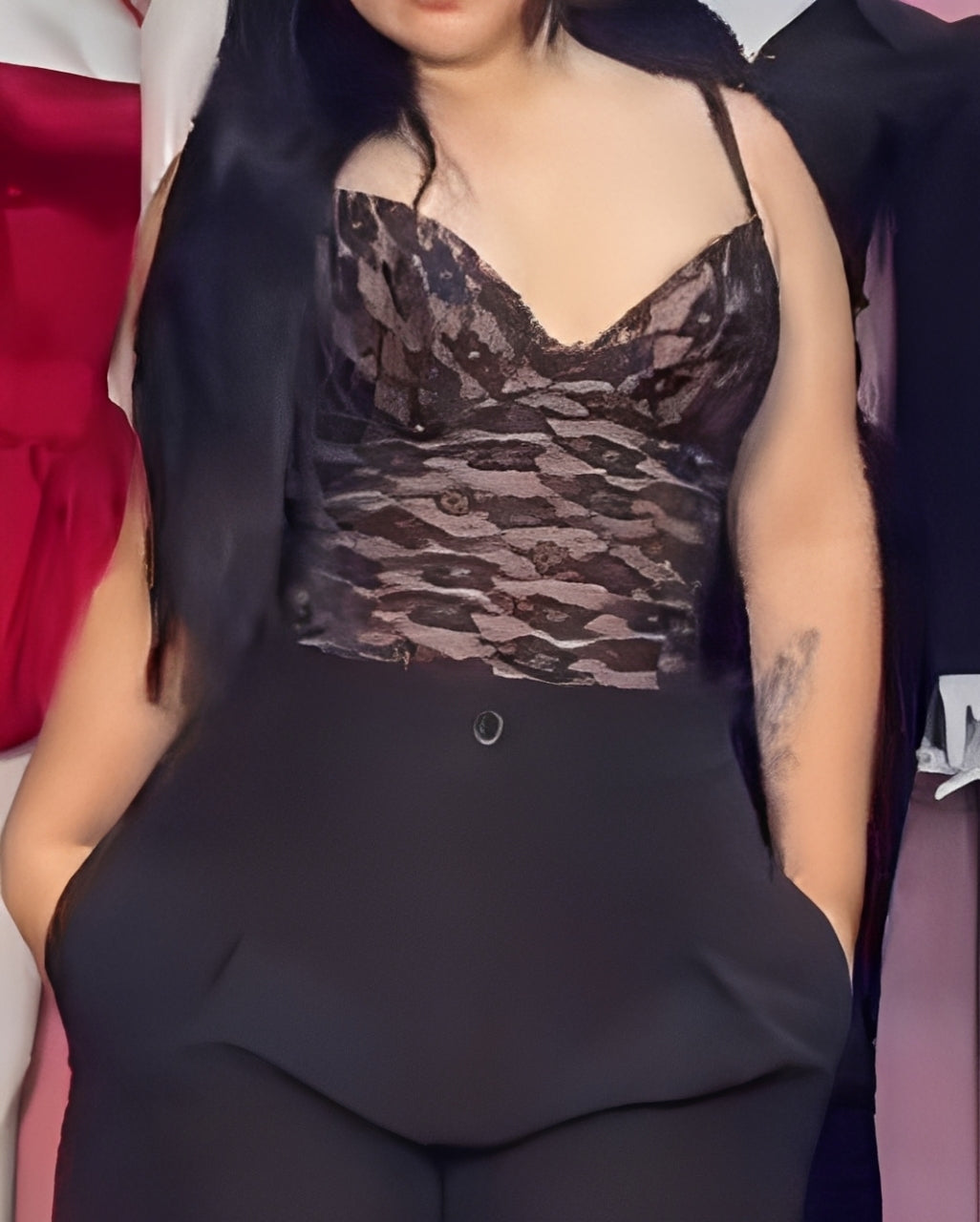 V Neck Lace Tie Up Tummy Control Bodysuit